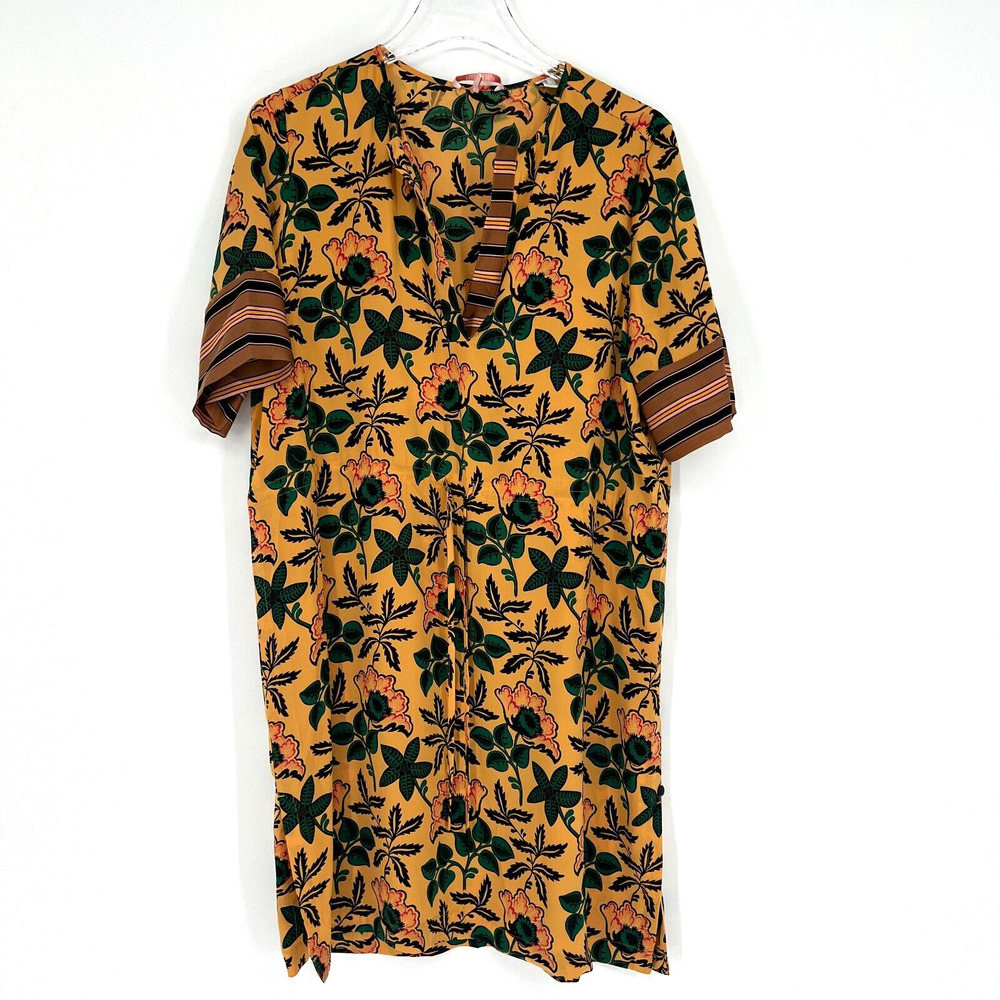 Scotch Soda Dress Womens M Yellow Floral‎ Shirt Dress Waist Cinch Maison Scotch